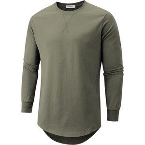 Mens 100% Cotton Hipster Hip Hop Longline Crewneck 67 Armygreen